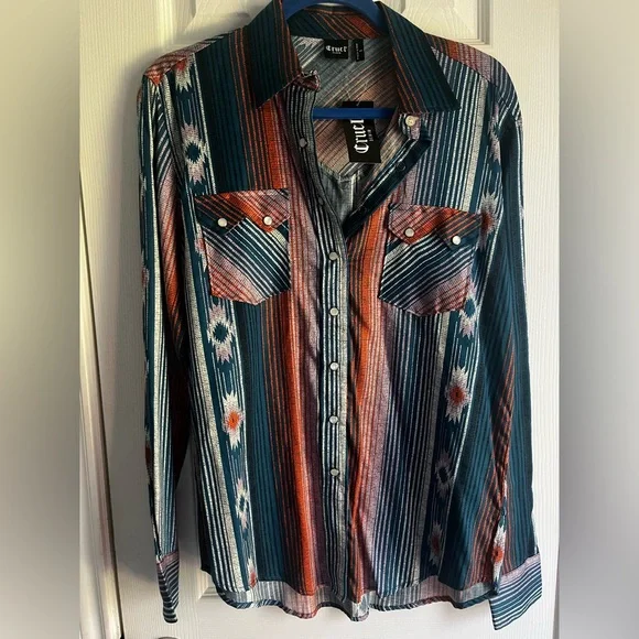 NWT Cruel denim Aztec pearl snap Western‎ Shirt women’s size small - Picture 11 of 12